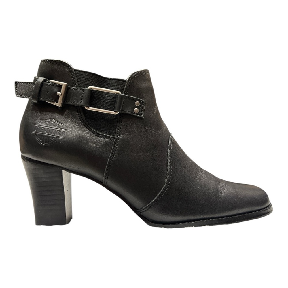 Harley Davidson Biker Ankle Boots Zip Black Leather Women's Size 7.5